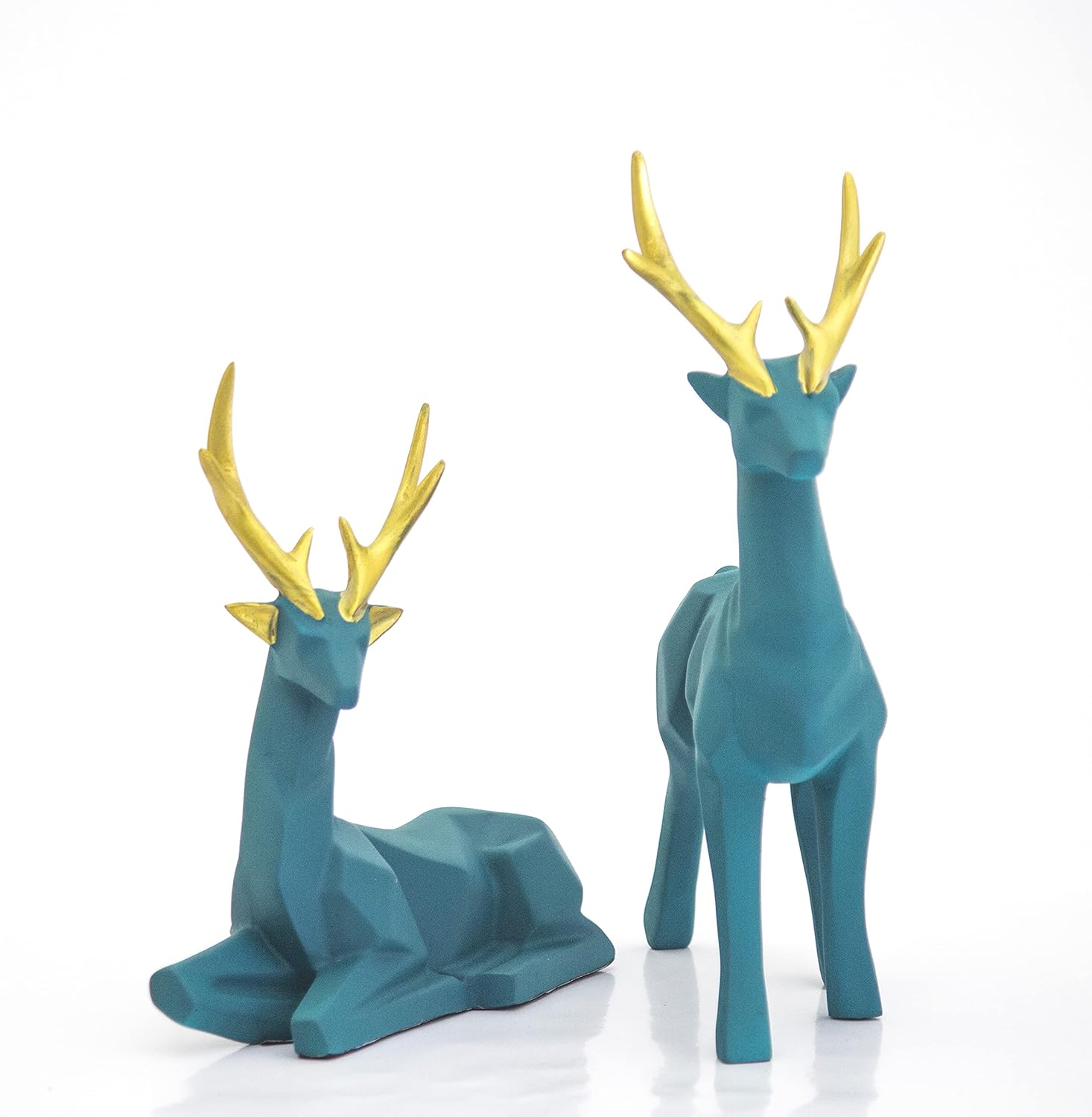 E1.jpg Set of 2 - Blue Lucky Deer Handicraft Resin Animal Showpiece for Home & Office Decor - Elegant Black Sculptures - Sitting & Standing Figurines Decor Accent - Image 1