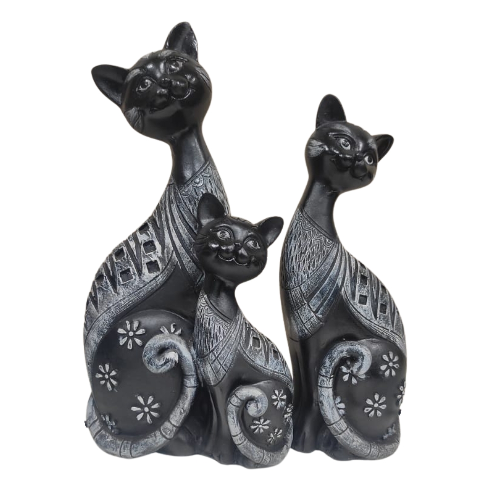 K1.jpg Black & White Cat Family Statue Set (Set of 3) - Decorative Resin Figurines for Home, Living Room, or Mantelpiece Decor - Image 1