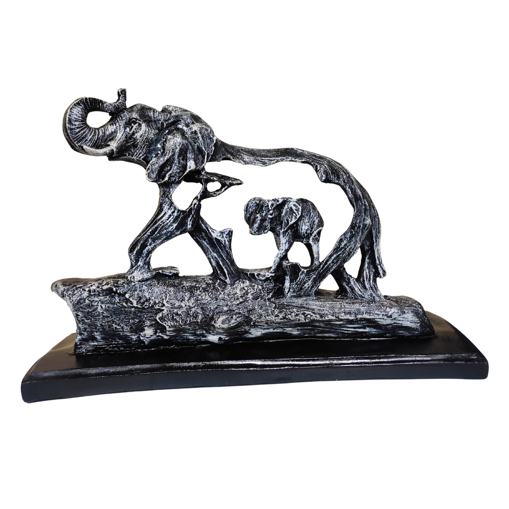 R1.jpg Resin Elephant with Baby Figurine for Home Decor | Feng Shui & Vastu Showpiece | Decorative Animal Idol | Housewarming & Wedding Gift | 11x4x8 Inch - Image 1
